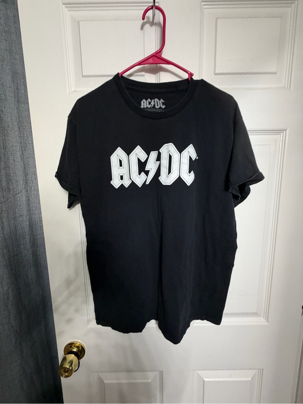 AC/DC Black Tee with White Bolt Logo - Men's Rock Shirt